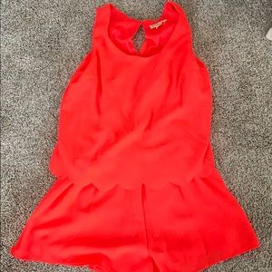 Bright coral romper with scallop edge